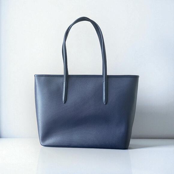 Lacoste Chantago Navy Blue Tote Bag in Piqué Leather - Picture 2 of 13